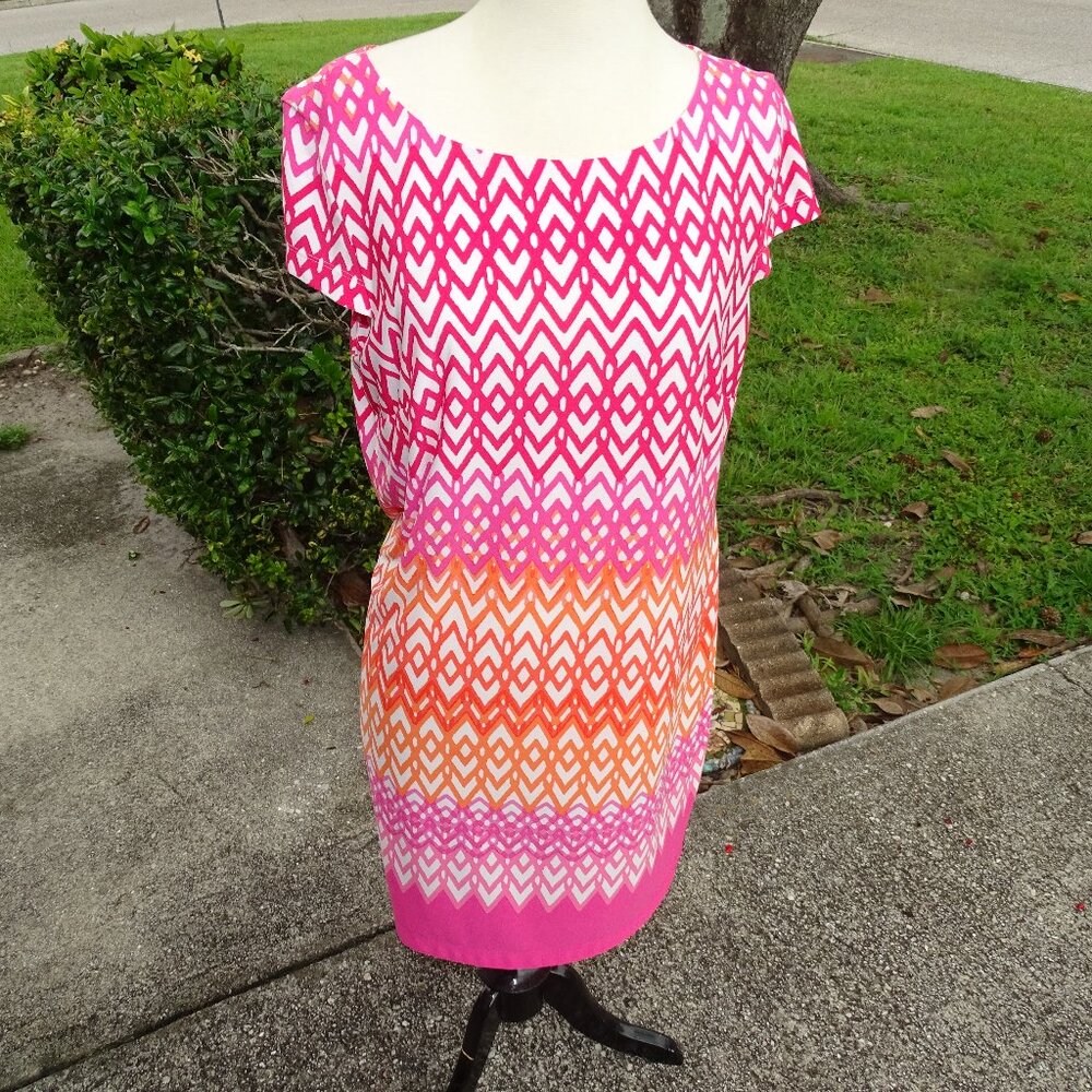 Jessica Howard Colorful Cap Sleeve Summer Sheath Dress Size Large